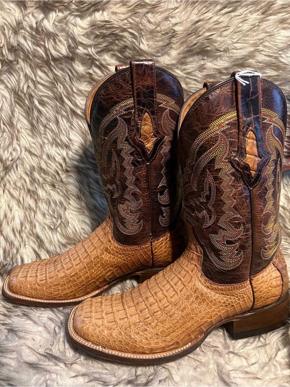 RESISTOL MEN CAIMAN & LEATHER Western Boots with Dark Brown Shaft Sz 7 D - Picture 9 of 14